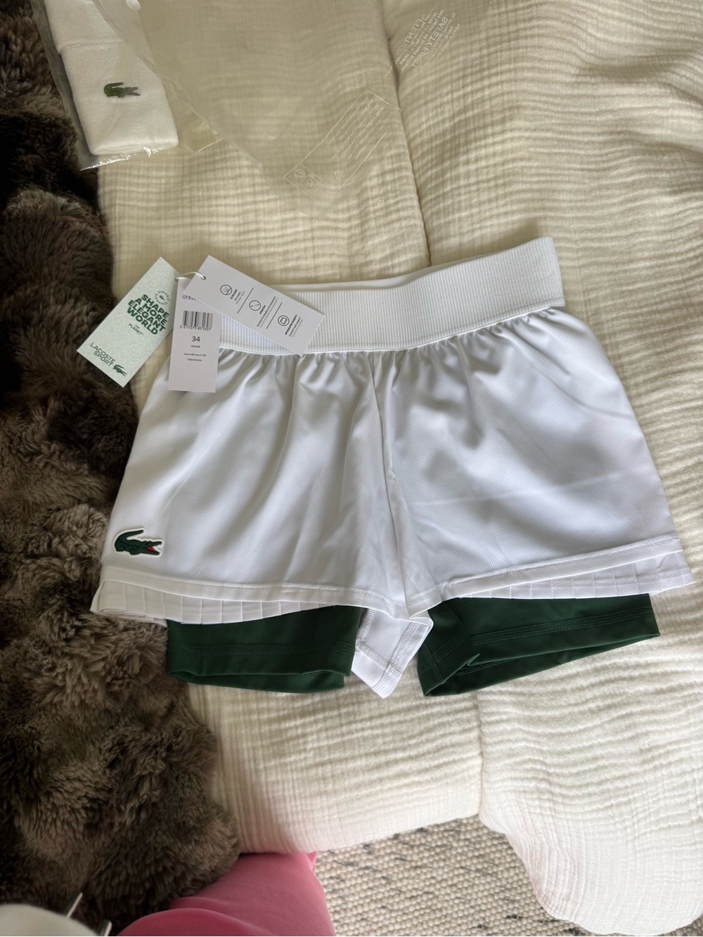 Lacoste White & Green Athletic Tennis Shorts